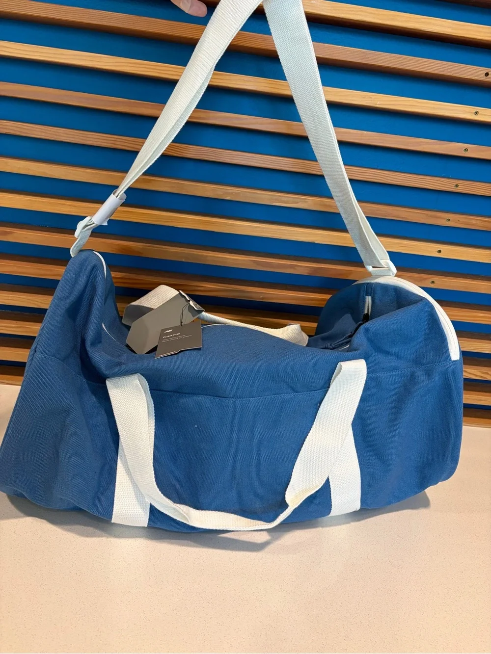 NWT New Balance Royal Blue Duffel with White Straps and Red Logo
